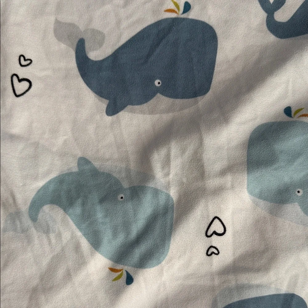 Pack n Play/Mini Crib Baby Bed Sheet Whale Print Fabric in Blue and White